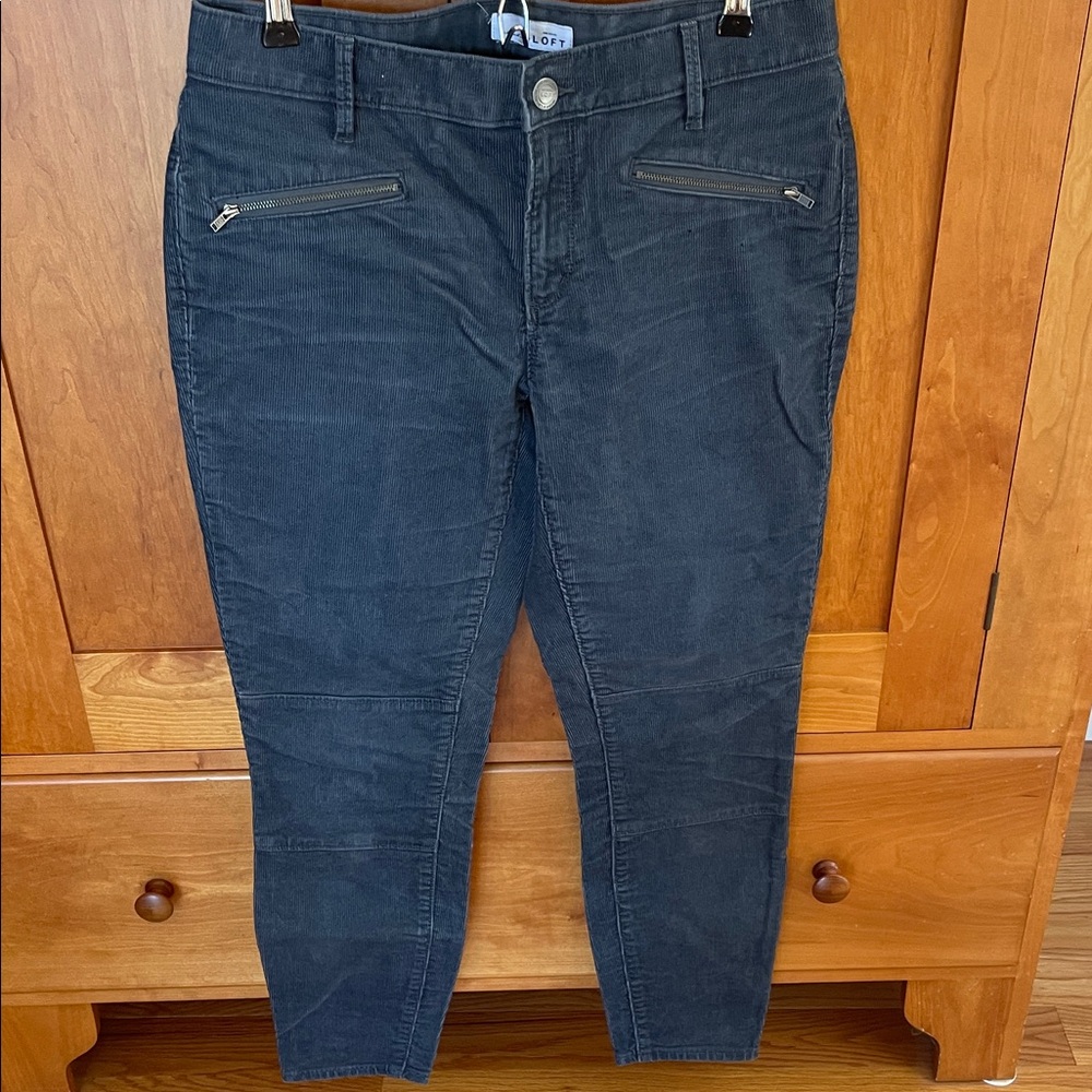 LOFT Smoke Blue Slim Crop Cords with Zip Front Pockets Moto style.